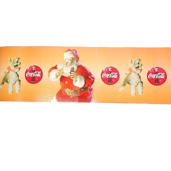 Vtg Coca Cola Christmas Santa Scottie Dog Corrugated Banner Shelf Display 24 Ft - Picture 2 of 10